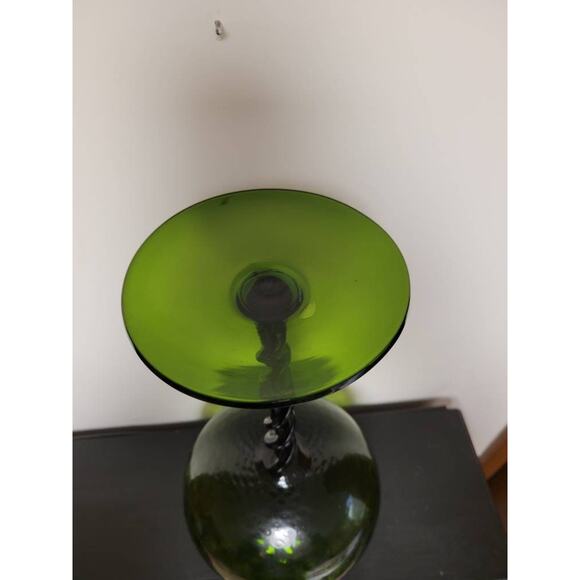 Vintage Empoli Snifter Vase, Tall Twisted Stem Optic Green, MCM Art Glass - Picture 6 of 7